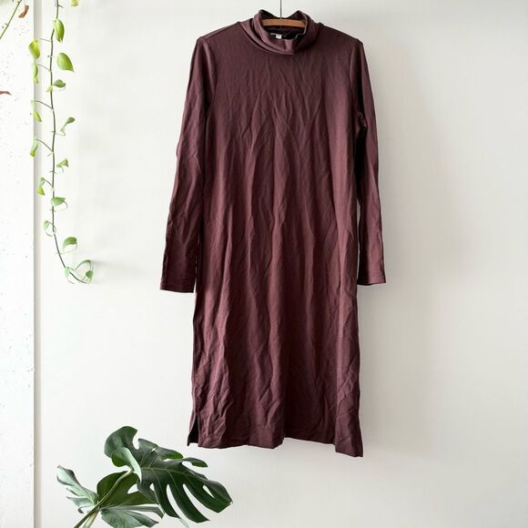 Garnet Hill Turtleneck Knit Midi Dress‎ Brown M - Picture 2 of 6